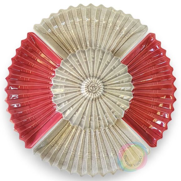 MCM California Pottery 6pc Chip Dip Set Maroon Gray 15.5" - Picture 3 of 16